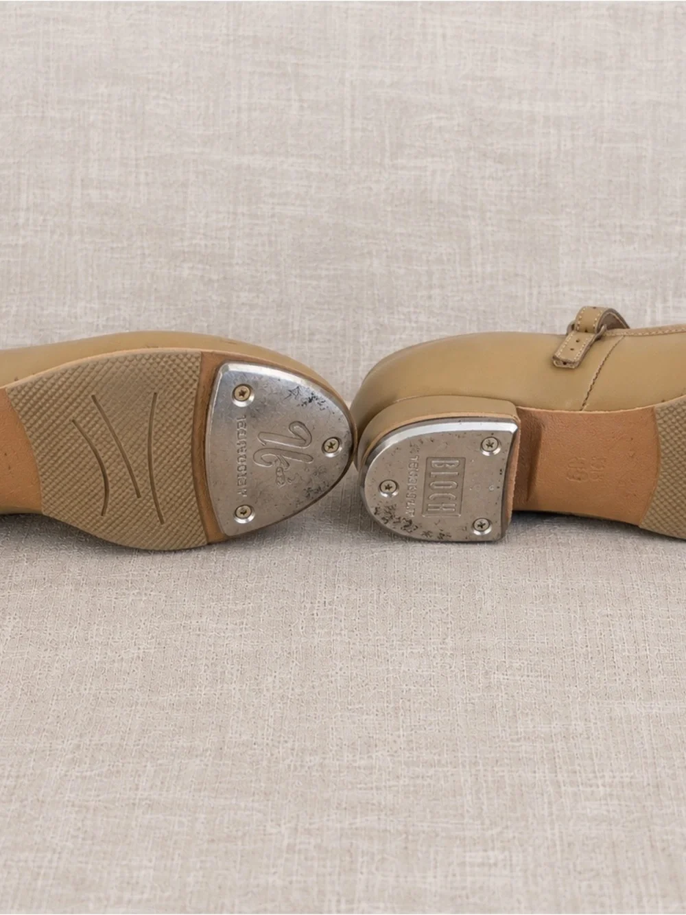 Girls Tan Mary Jane Tap Shoes with Low Heel